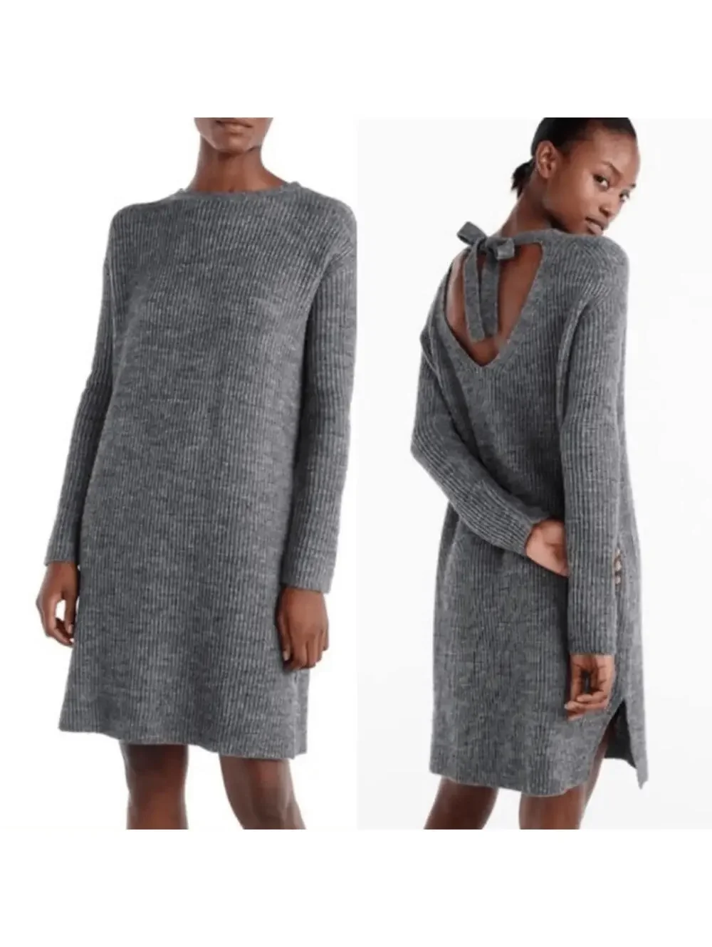 J Crew Alpaca Wool Tunic Shift Sweater Dress Ribbed Womens M Simple Modern